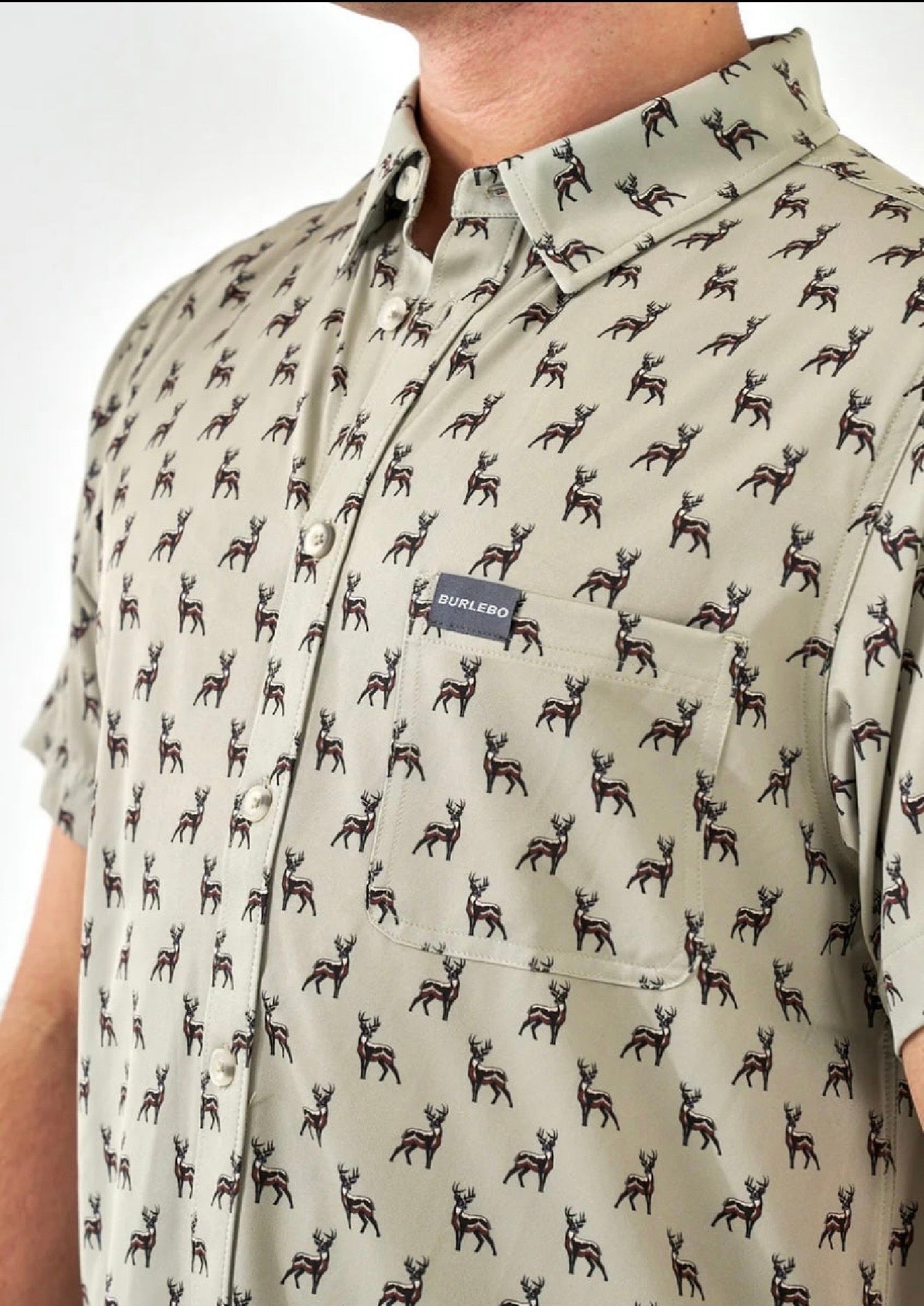 Whitetail Green Performance Button Up Burlebo Shirt