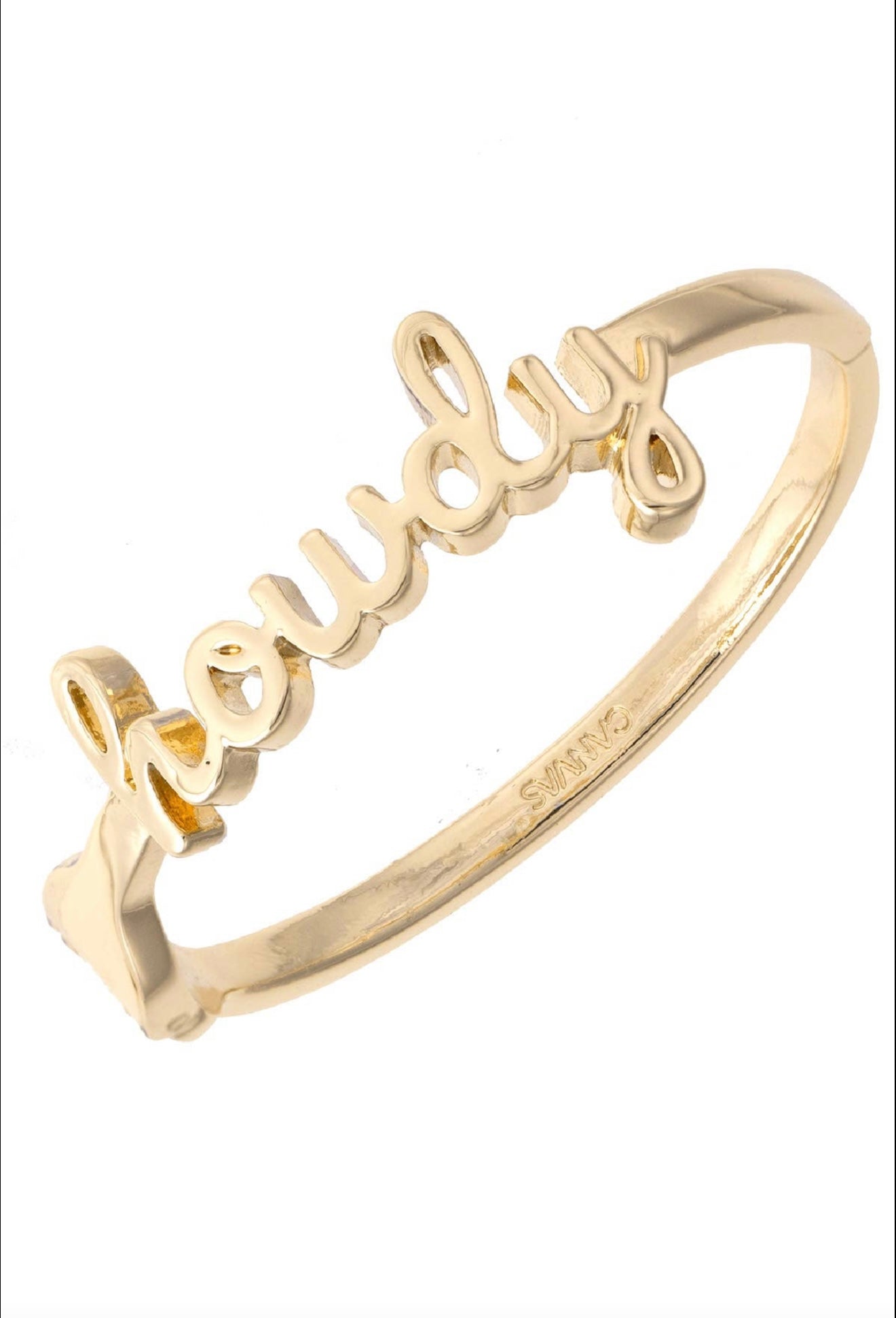 Howdy Cursive Hinge Bangle in Shiny Gold Plated