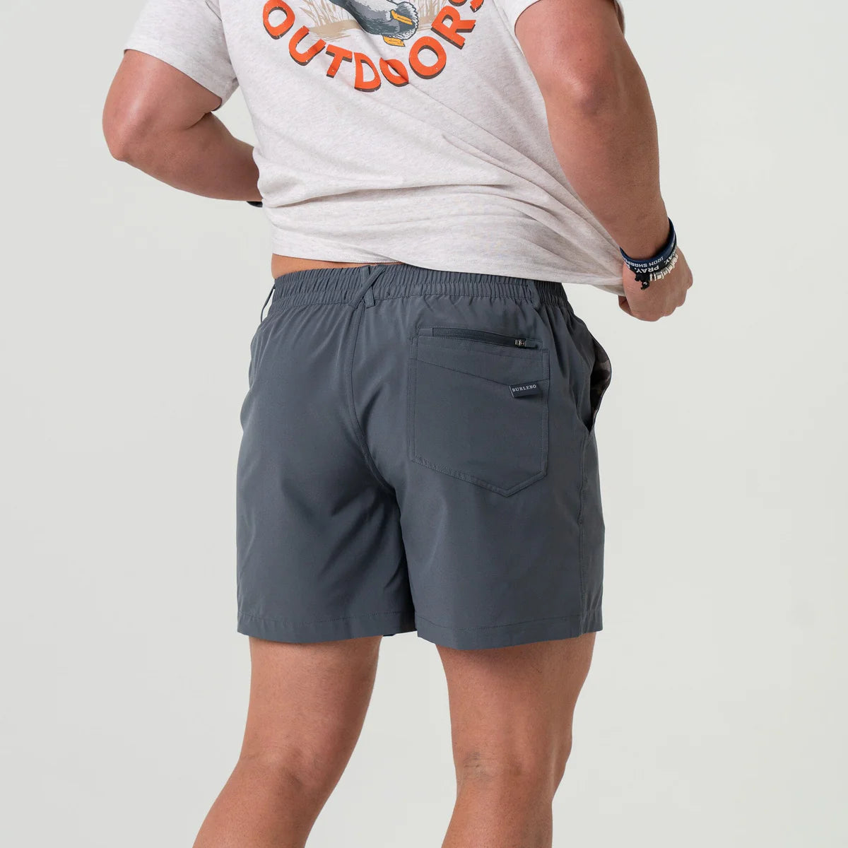 River Rock Grey Everyday Burlebo Shorts With Classic Deer Camo Pocket