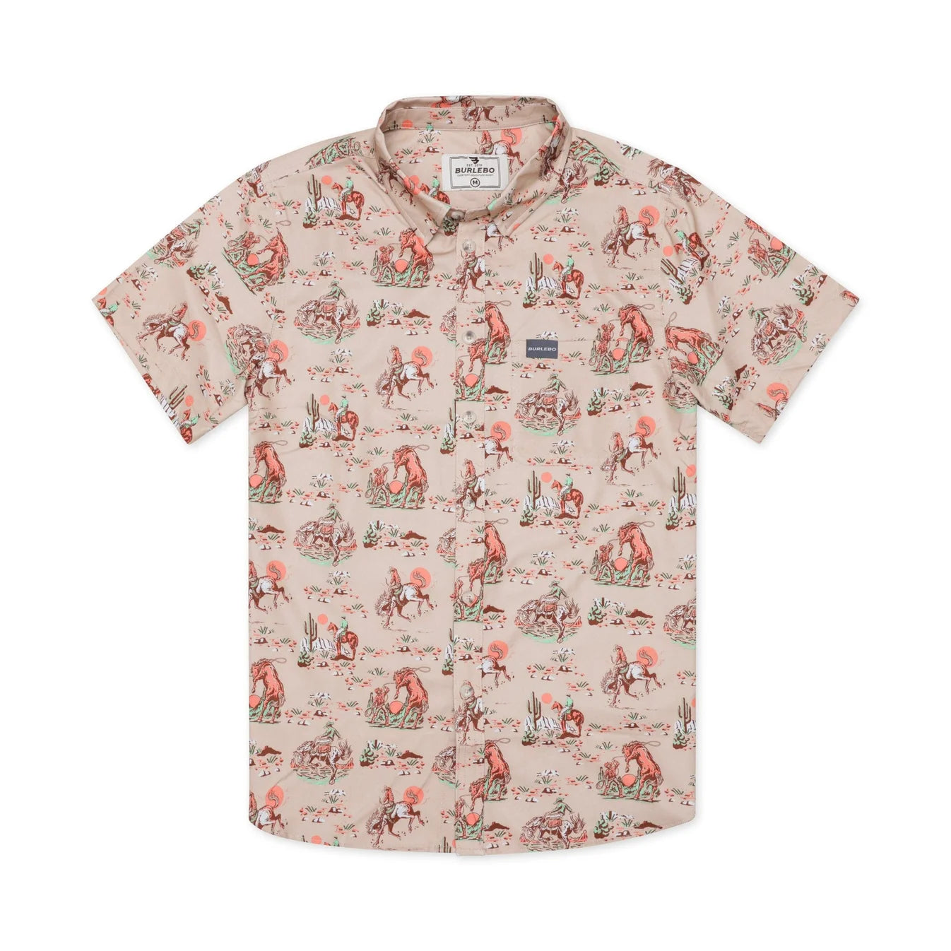 Cowboy Up Khaki Performance Button Up Burlebo Shirt