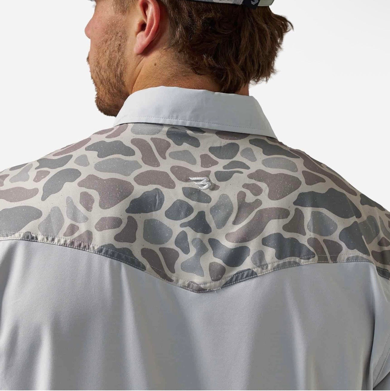 Bird SZN Light Grey/Classic Deer Camo Burlebo Performance Western Pearl Snap Shirt Tx/ Fl