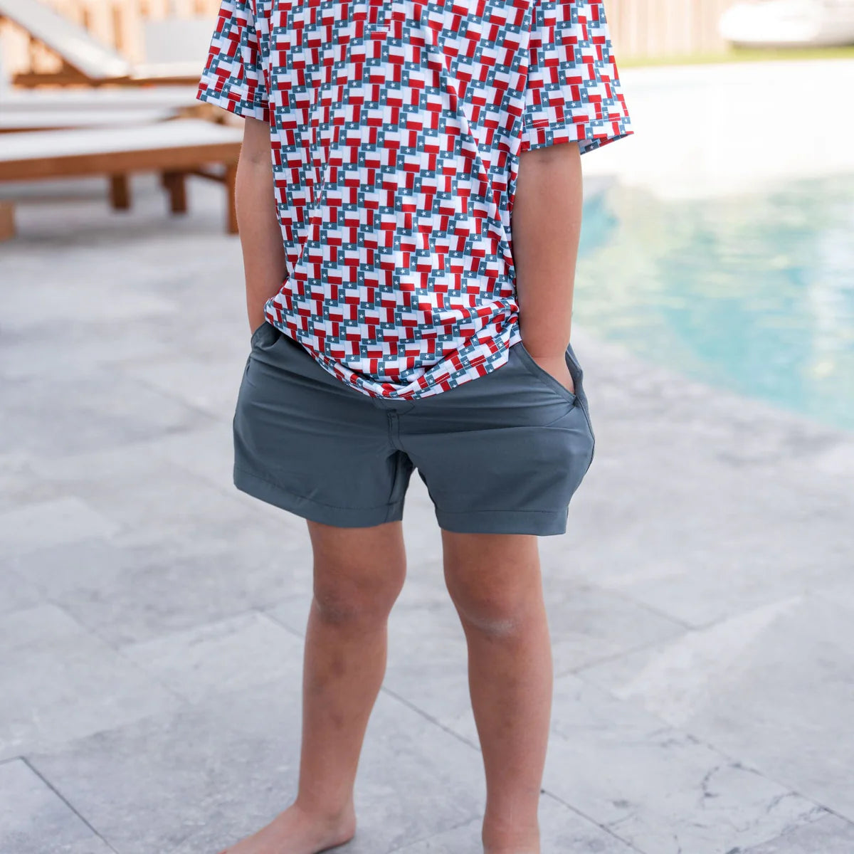 Youth River Rock Grey Burlebo Everyday Shorts With Classic Deer Camo Pocket