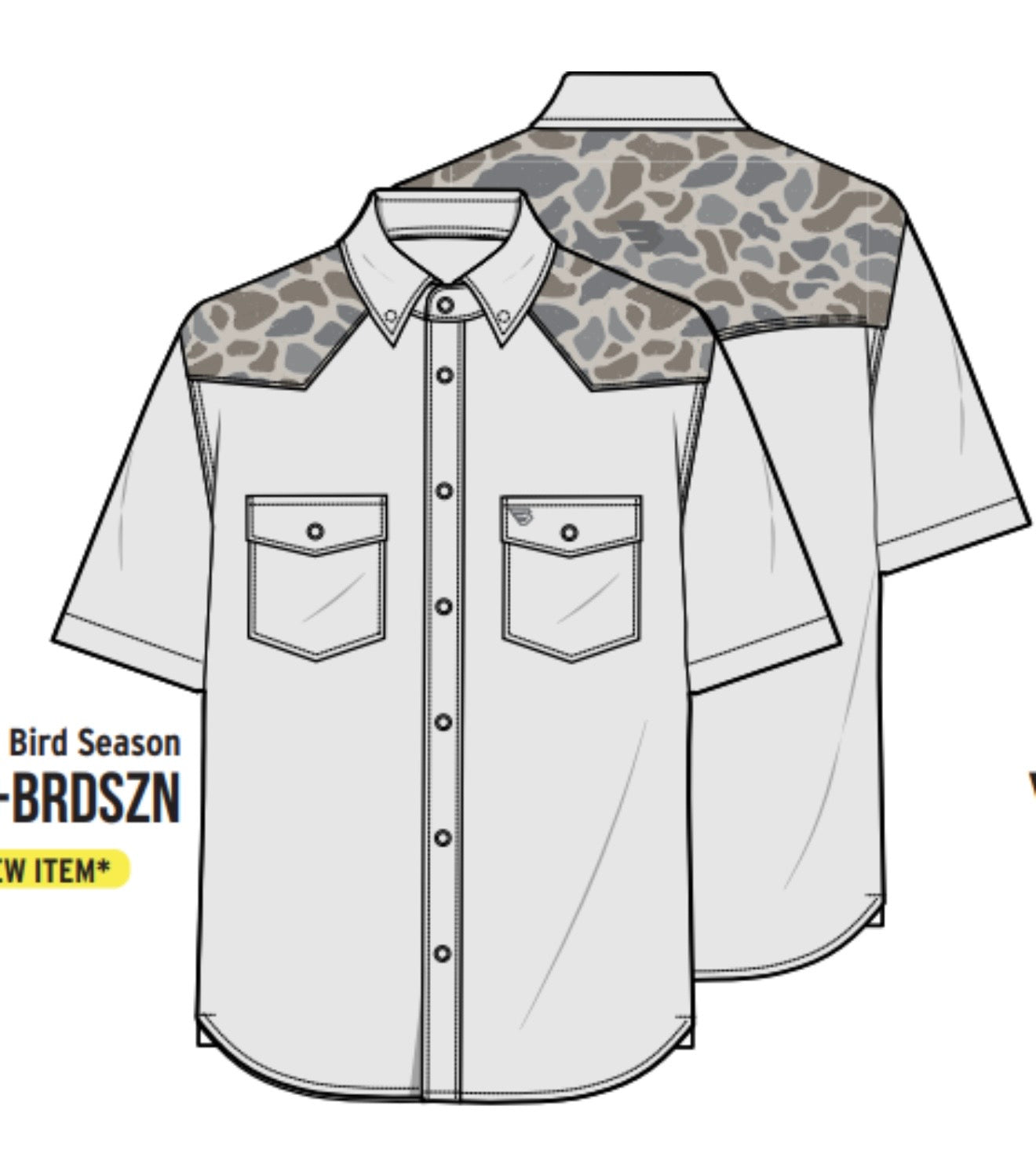 Bird SZN Light Grey and Classic Deer Camo Youth Burlebo Performance Western Shirt with Pearl Snaps Fl/Tx