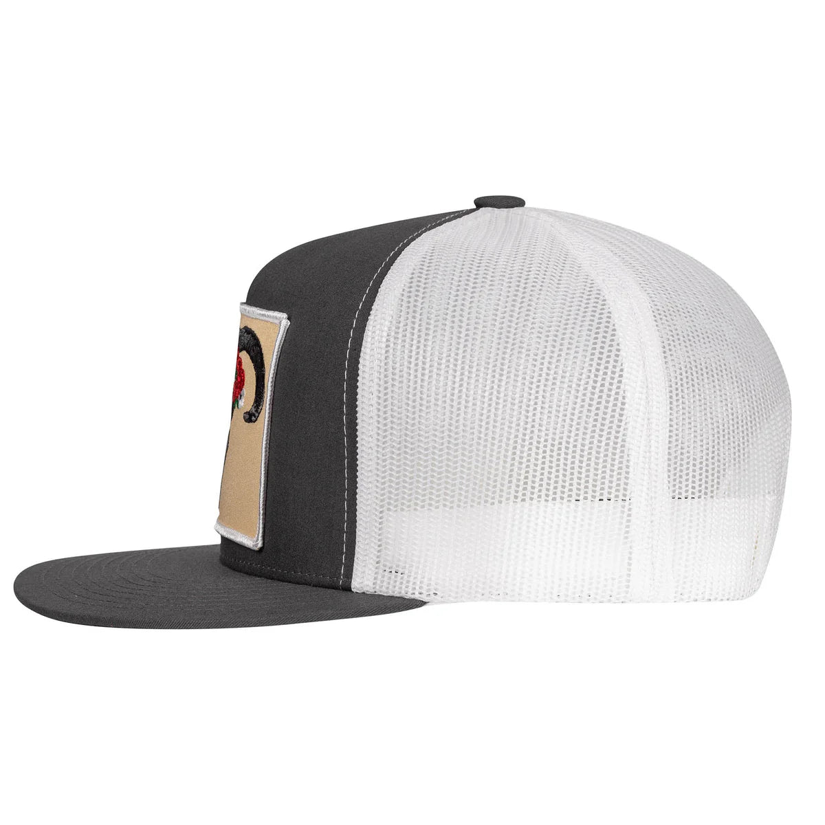 Lazy J Ranch Charcoal Grey & White Skull & Flowers Classic Five Panel Trucker Hat