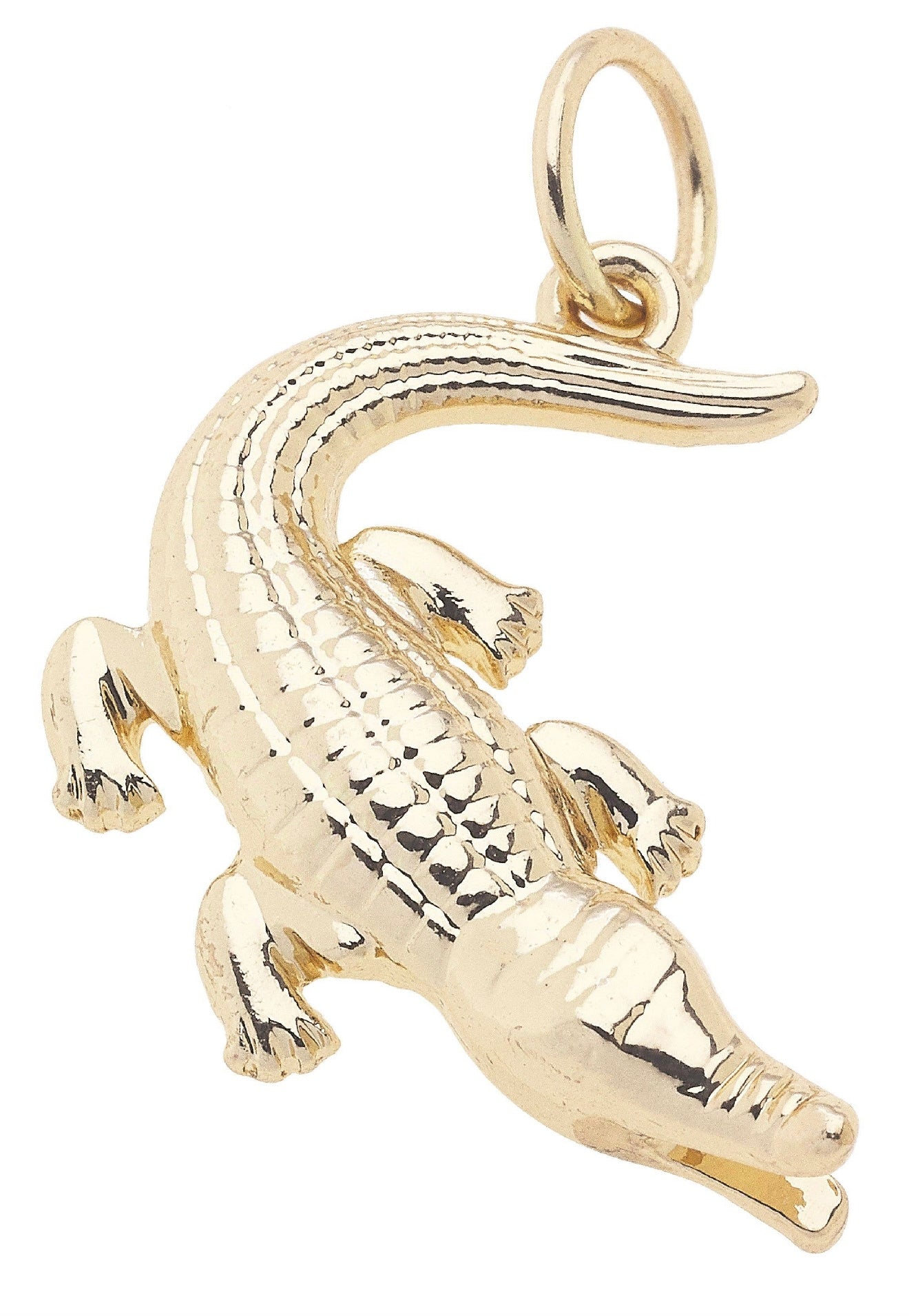 Curved Alligator Charm In Shiny Gold Plate Canvas