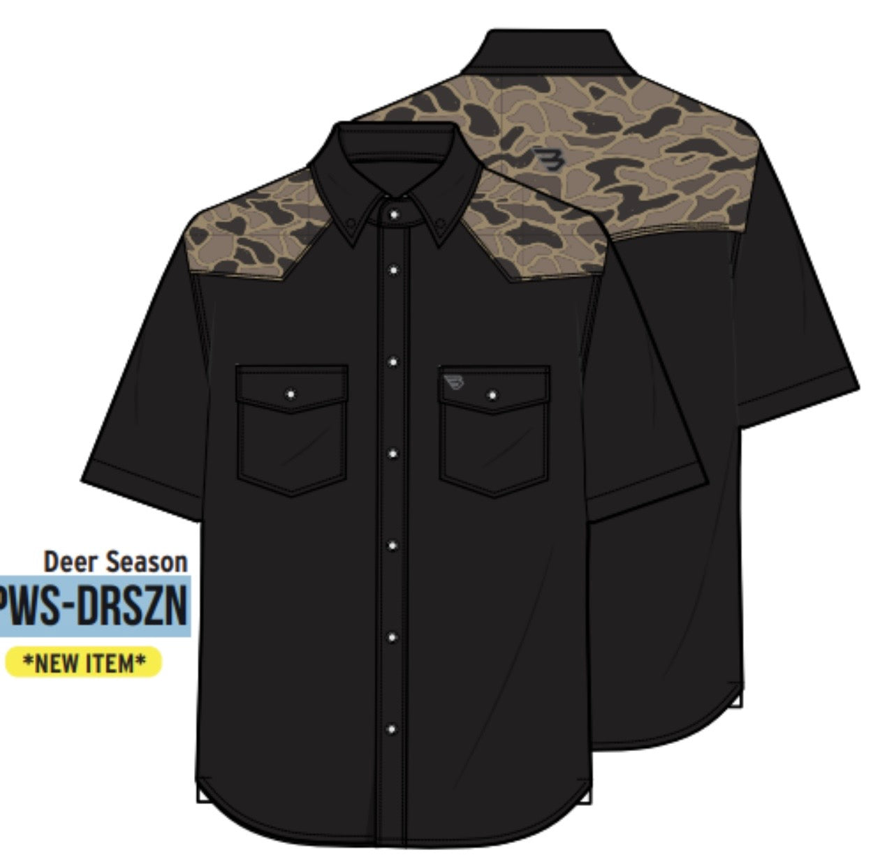 Deer SZN Black and Gauge Camo Burlebo Western Performance Shirt with Pearl Snaps Fl/ Tx