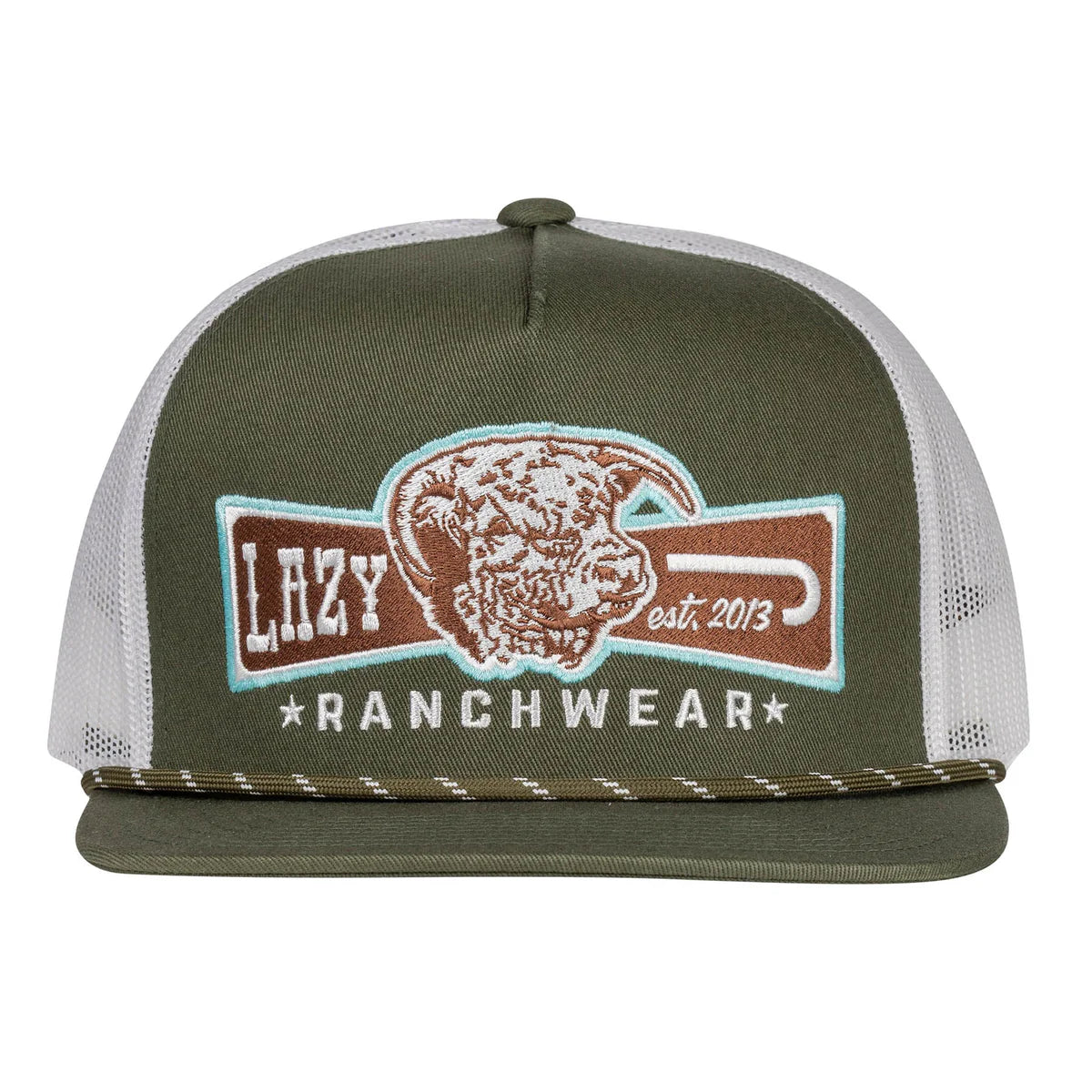 Lazy J Ranchwear Olive & White Diamond Banner Classic
Rope Trucker Hat