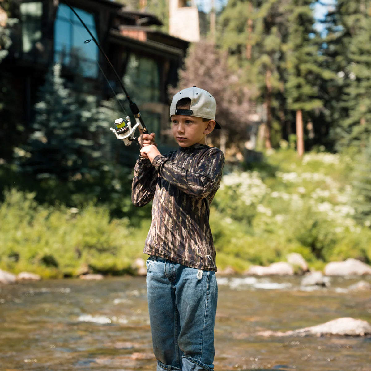 Youth Midland Camo Burlebo Performance Hoodie with UPF 50 Sun Protection