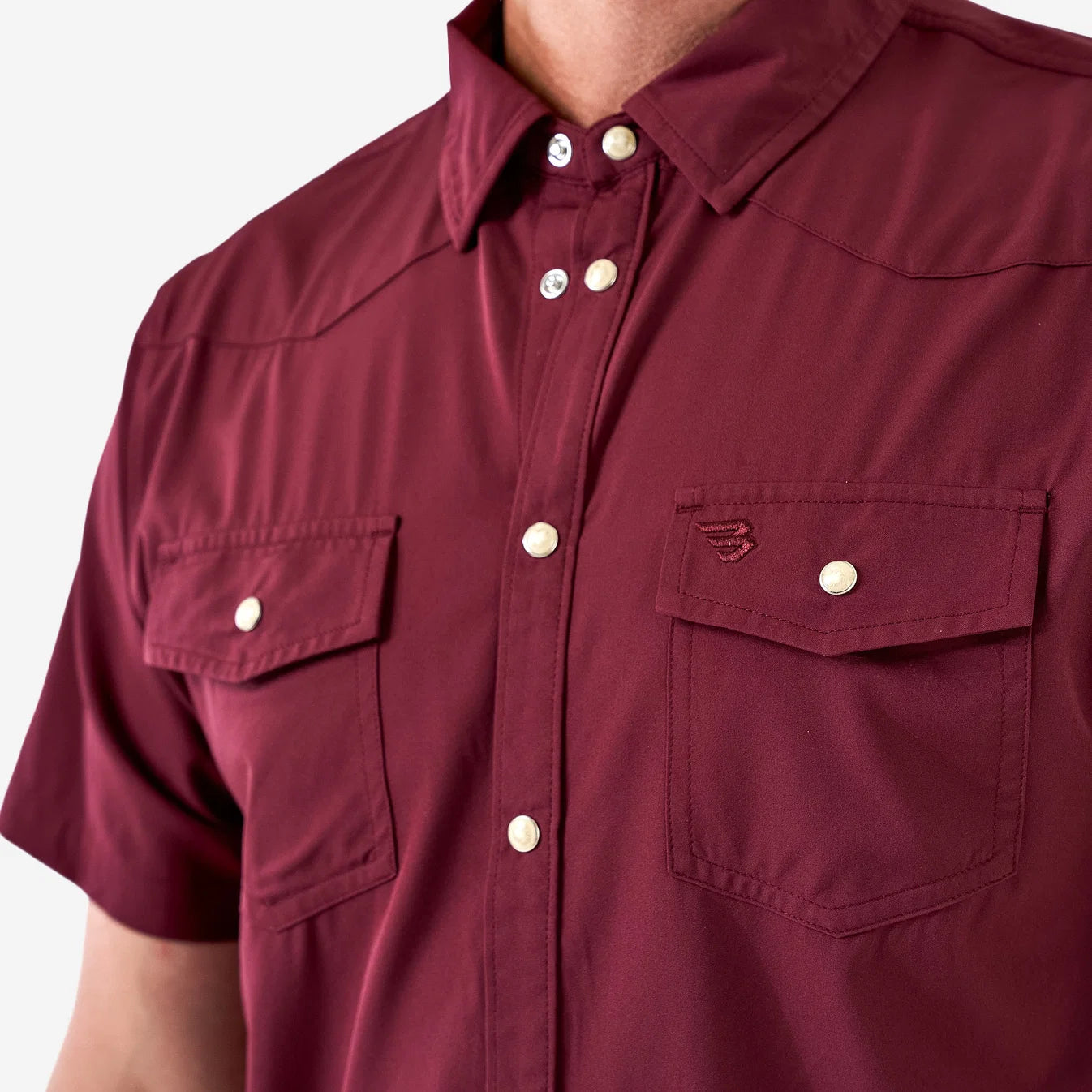 Maroon Performance Western Burlebo Short Sleeve Shirt with Pearl Snaps