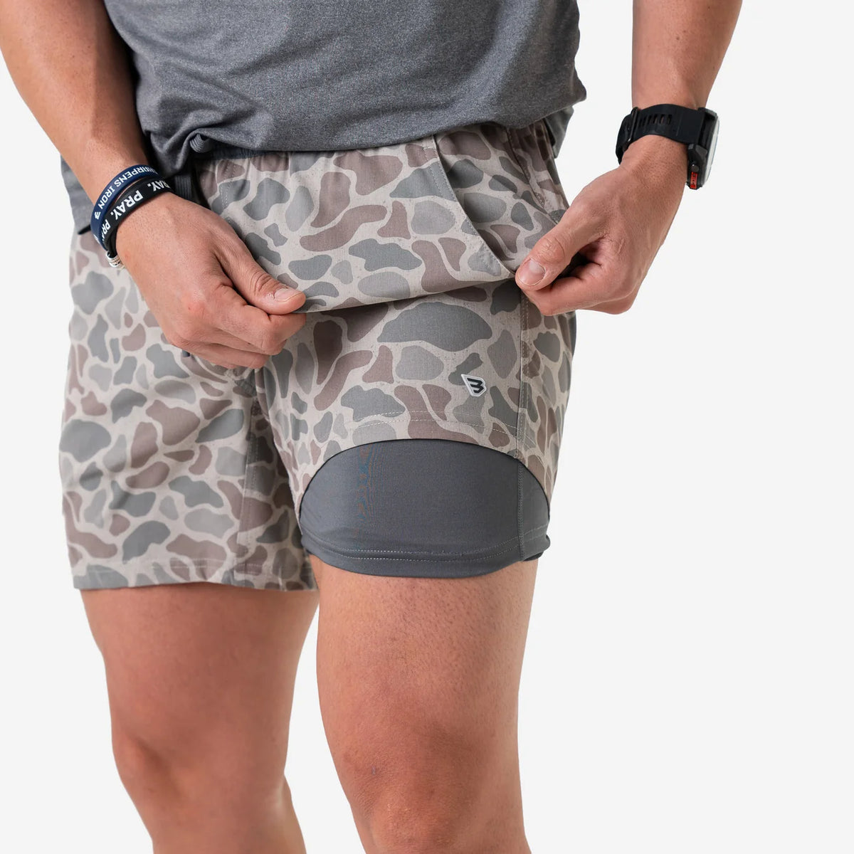 Classic Deer Camo Burlebo Athletic Shorts with Grey Pocket and Liner
