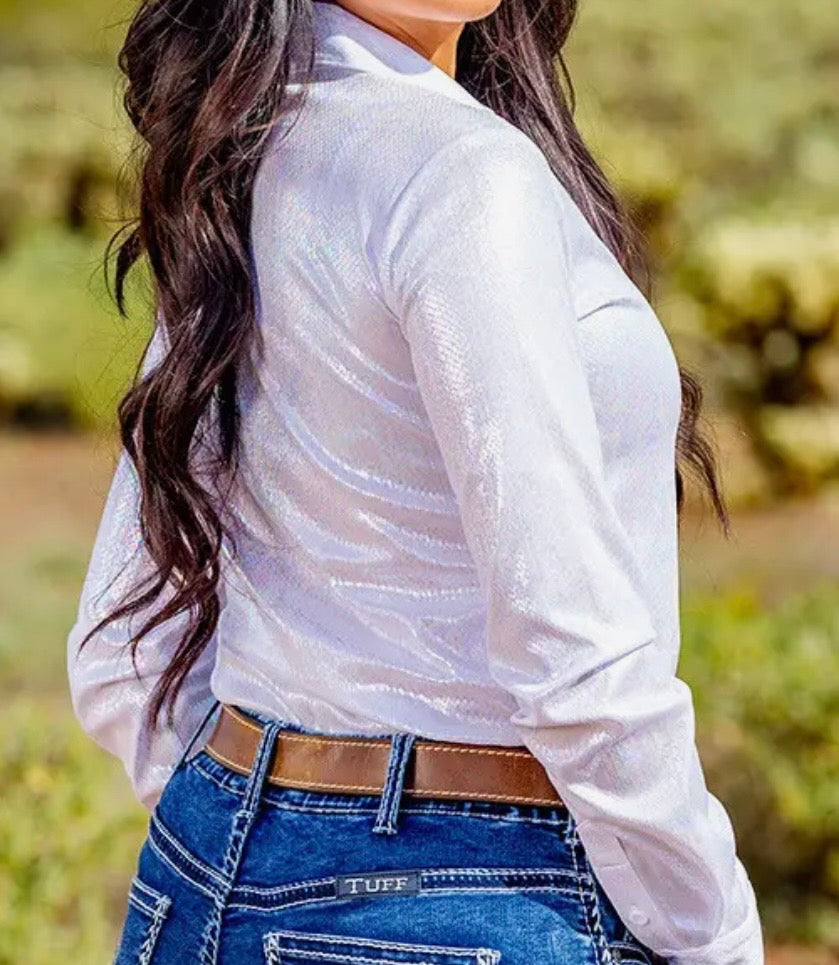 Cowgirl Tuff white holographic pullover