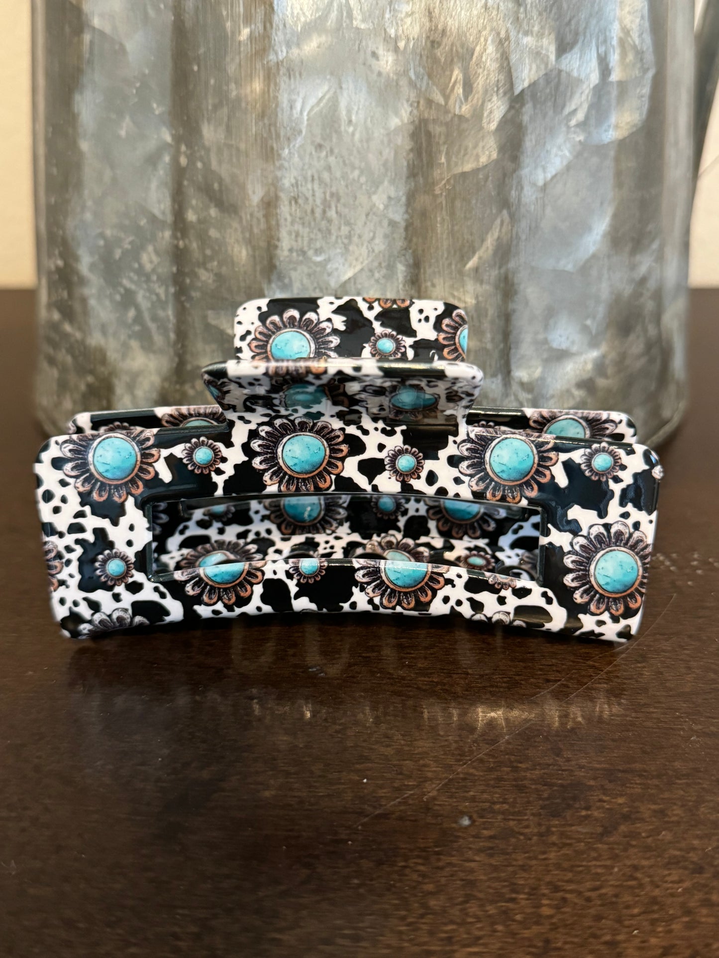 Cowhide and turquoise hair claw