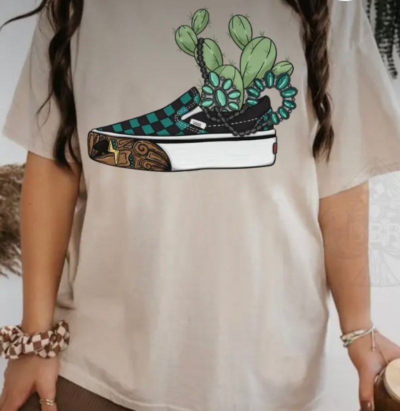 Vans, cactus, and turquoise tee