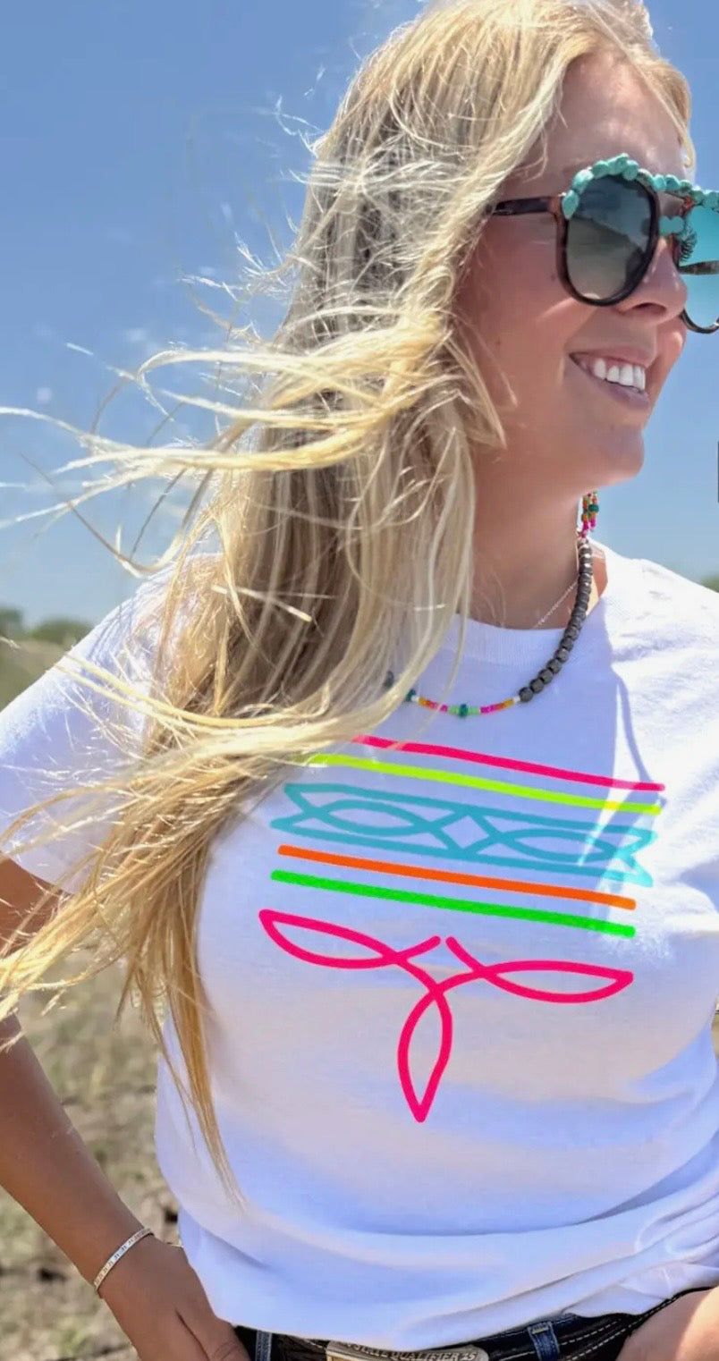 Neon boot stitch graphic tee
