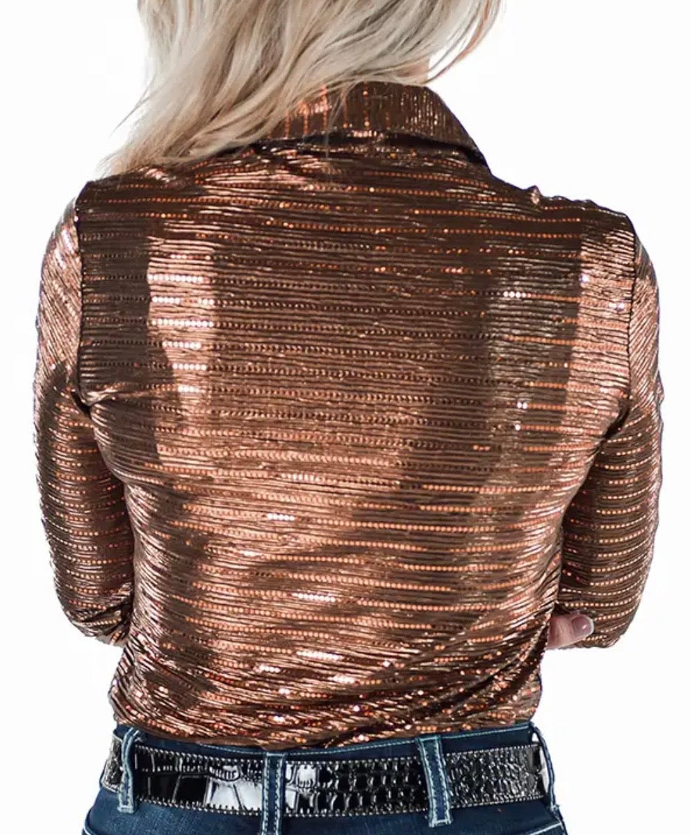 Cowgirl Tuff copper shimmer with copper sequins pullover