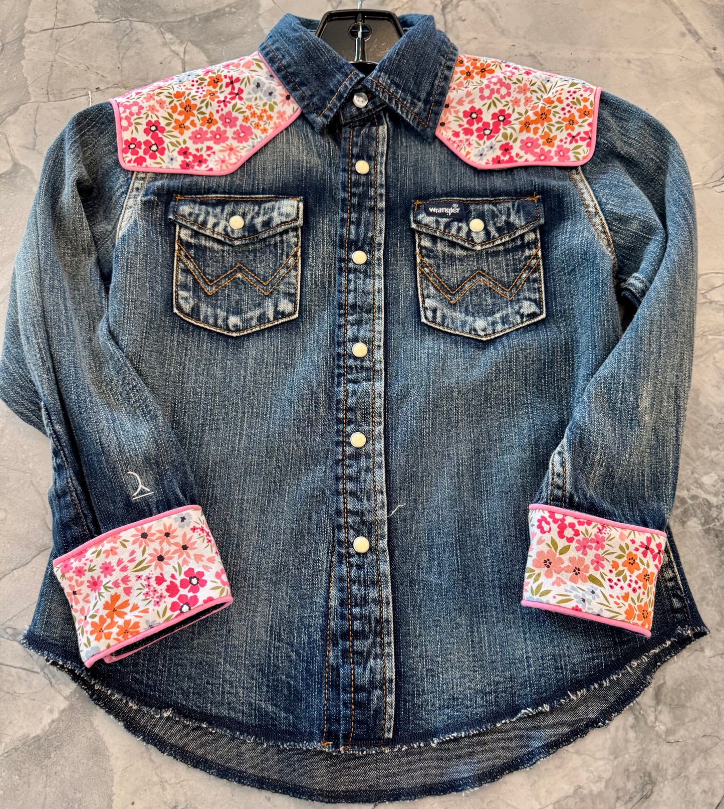 Dry Gulley youth small denim floral w fringe
