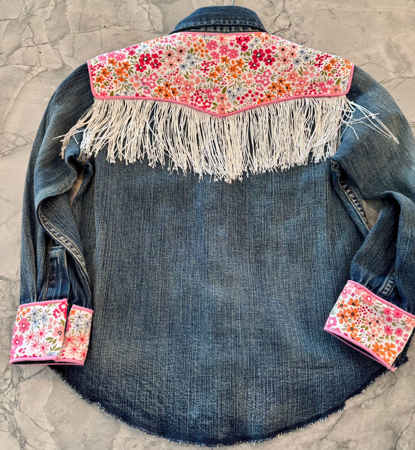 Dry Gulley youth small denim floral w fringe
