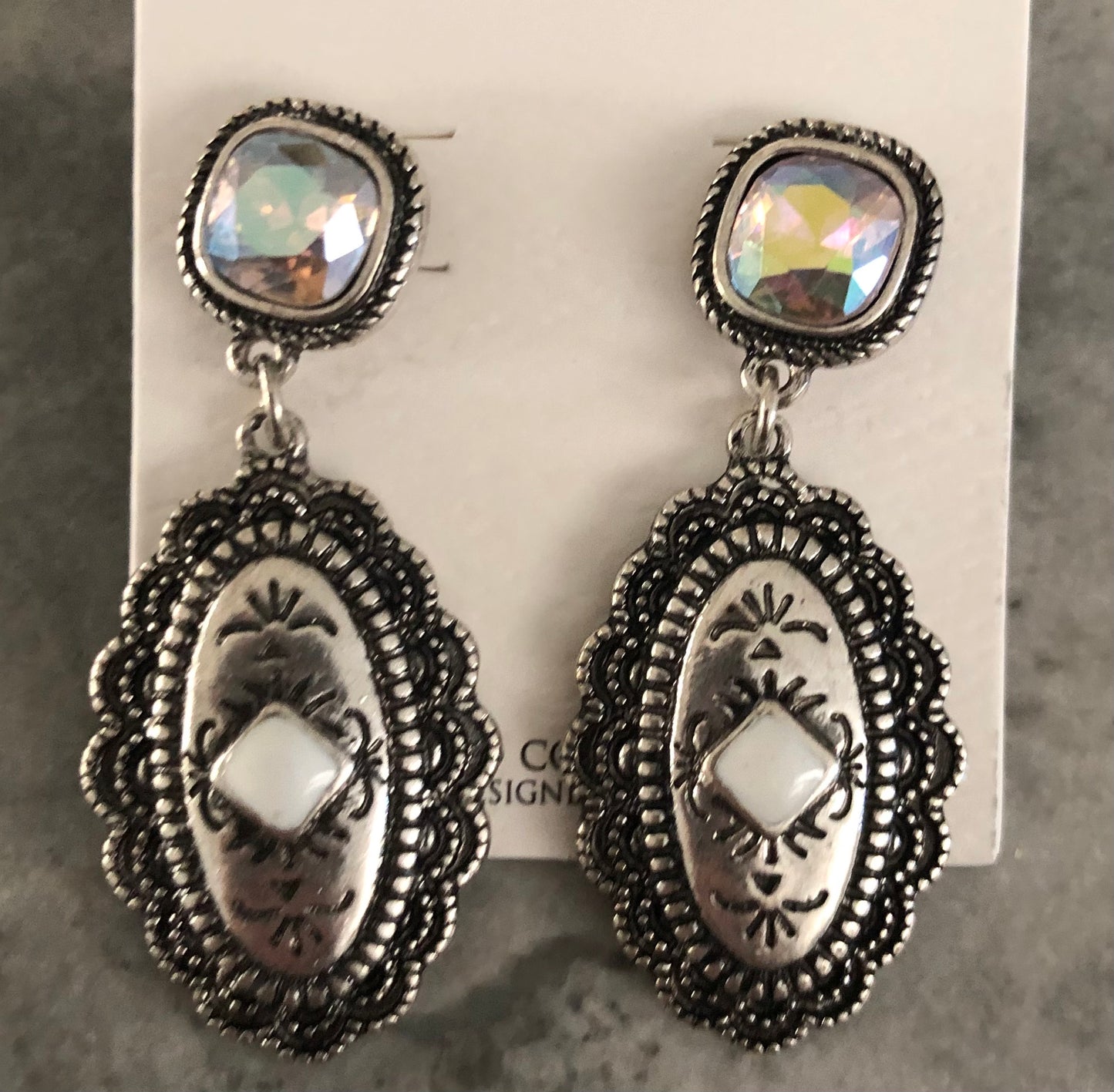 Concho drop ivory center earrings