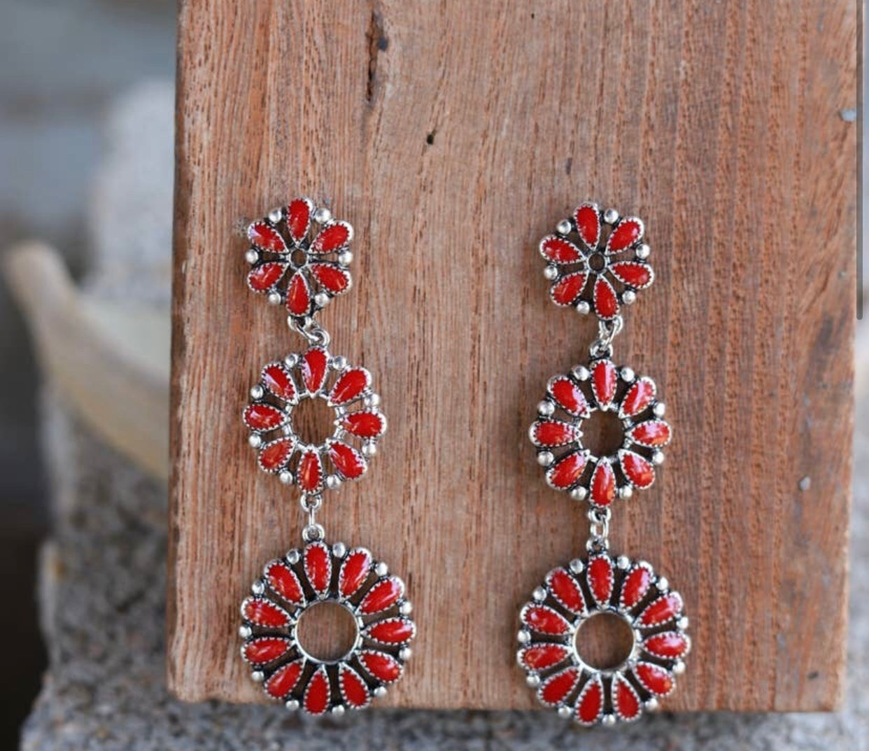 Red 3 drop earring