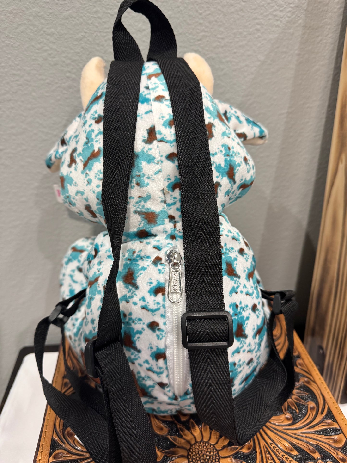 Turquoise cow backpack