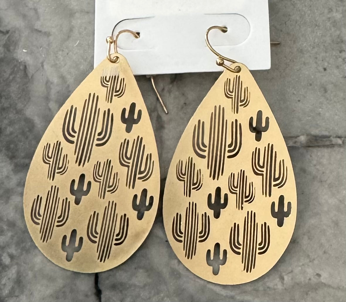 Gold cut out cactus earrings