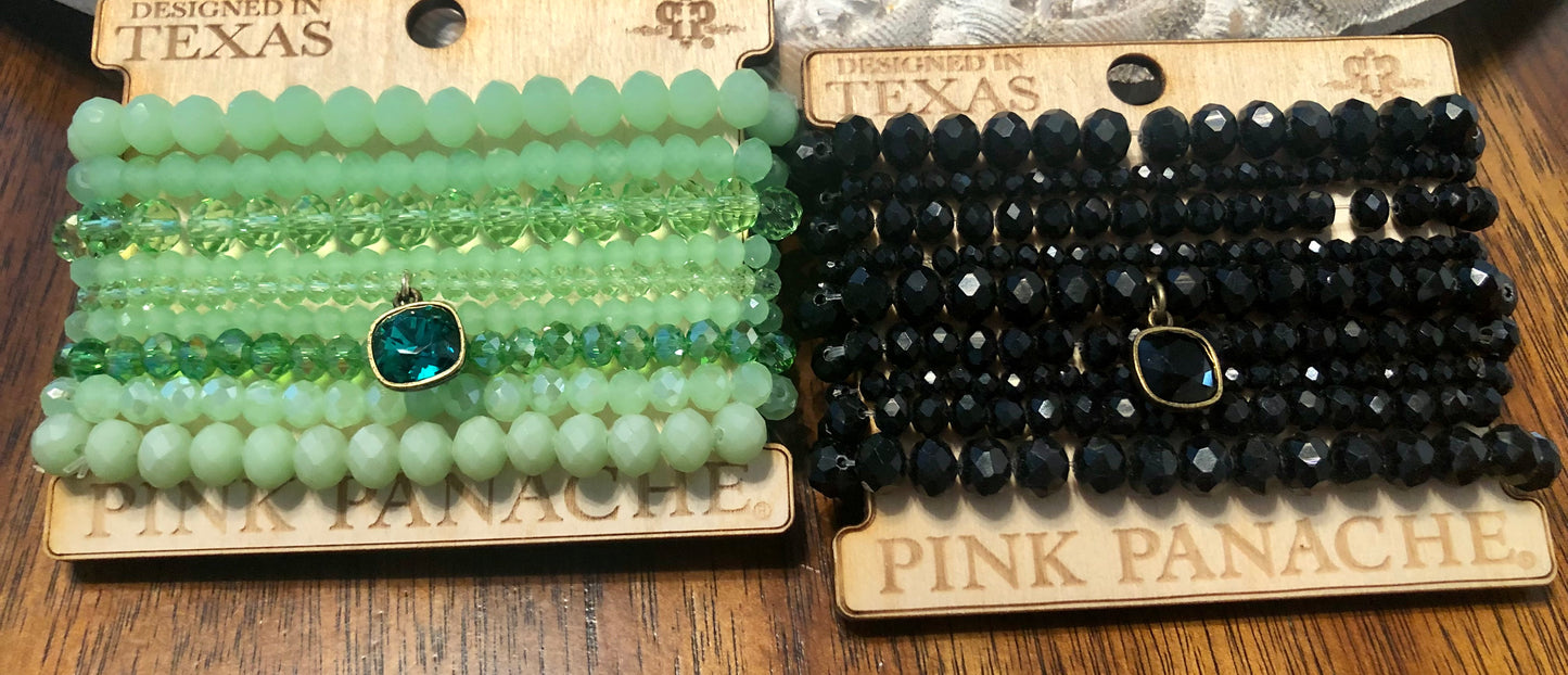 9 strand black or mint crystal bracelet with cushion cut drop