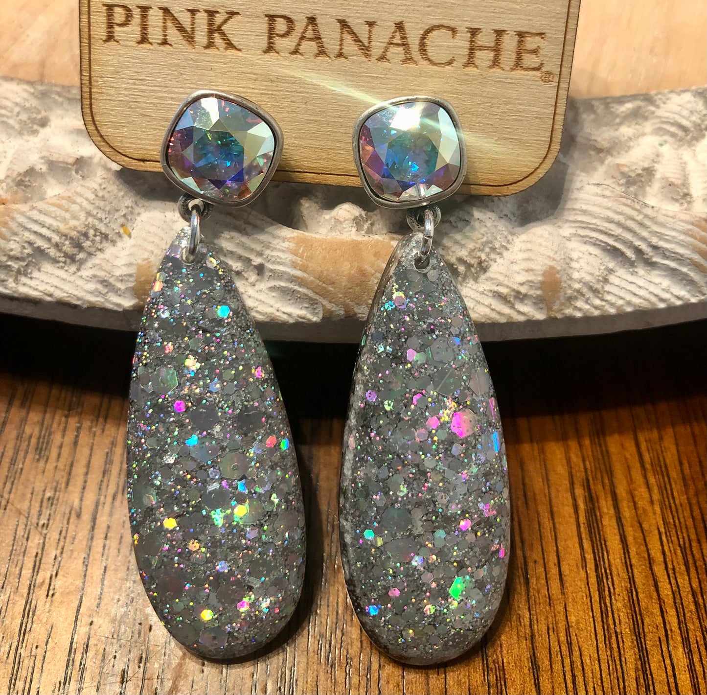 Silver cushion cut glitter teardrops