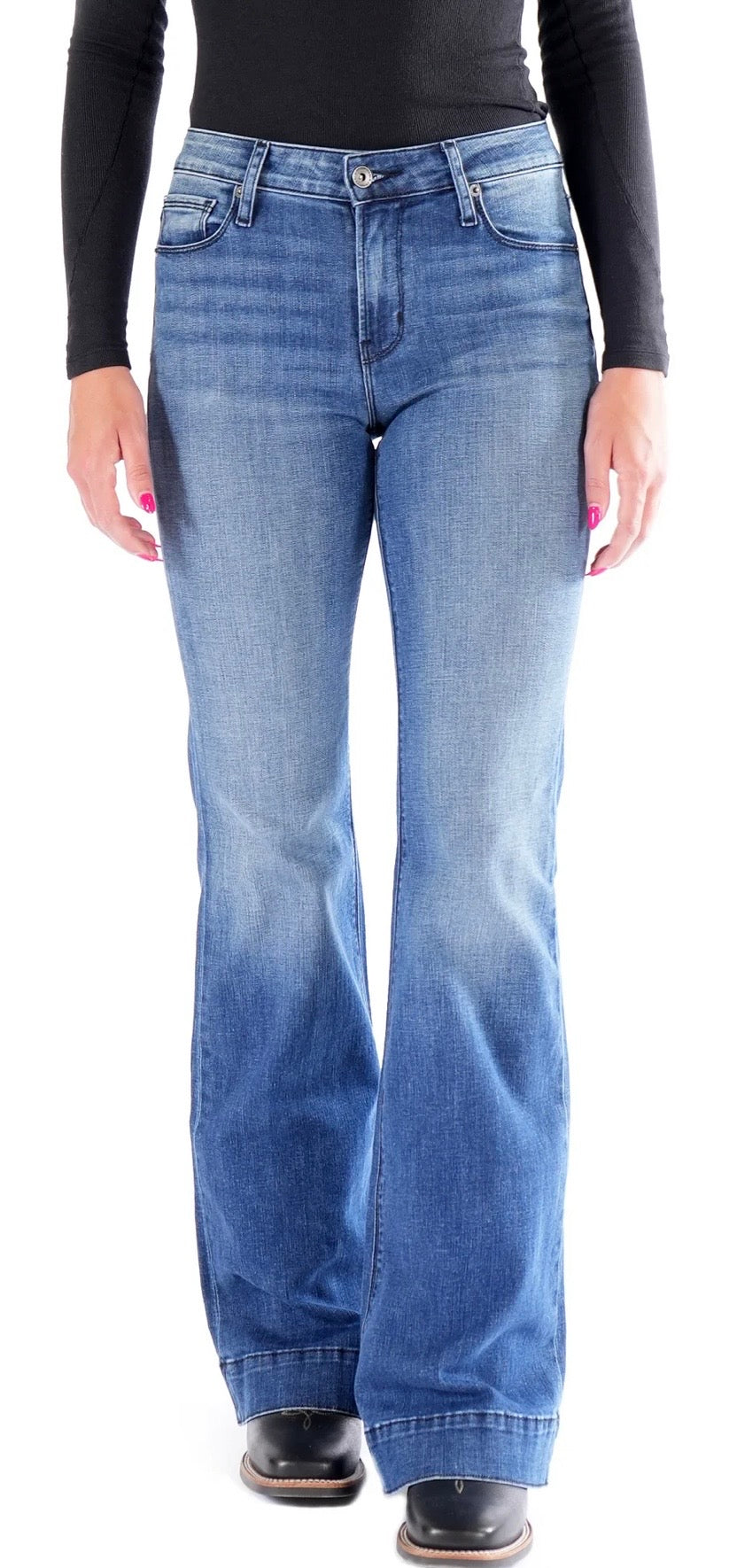 Haala Bella Trouser flare indigo stone wash with black stitch