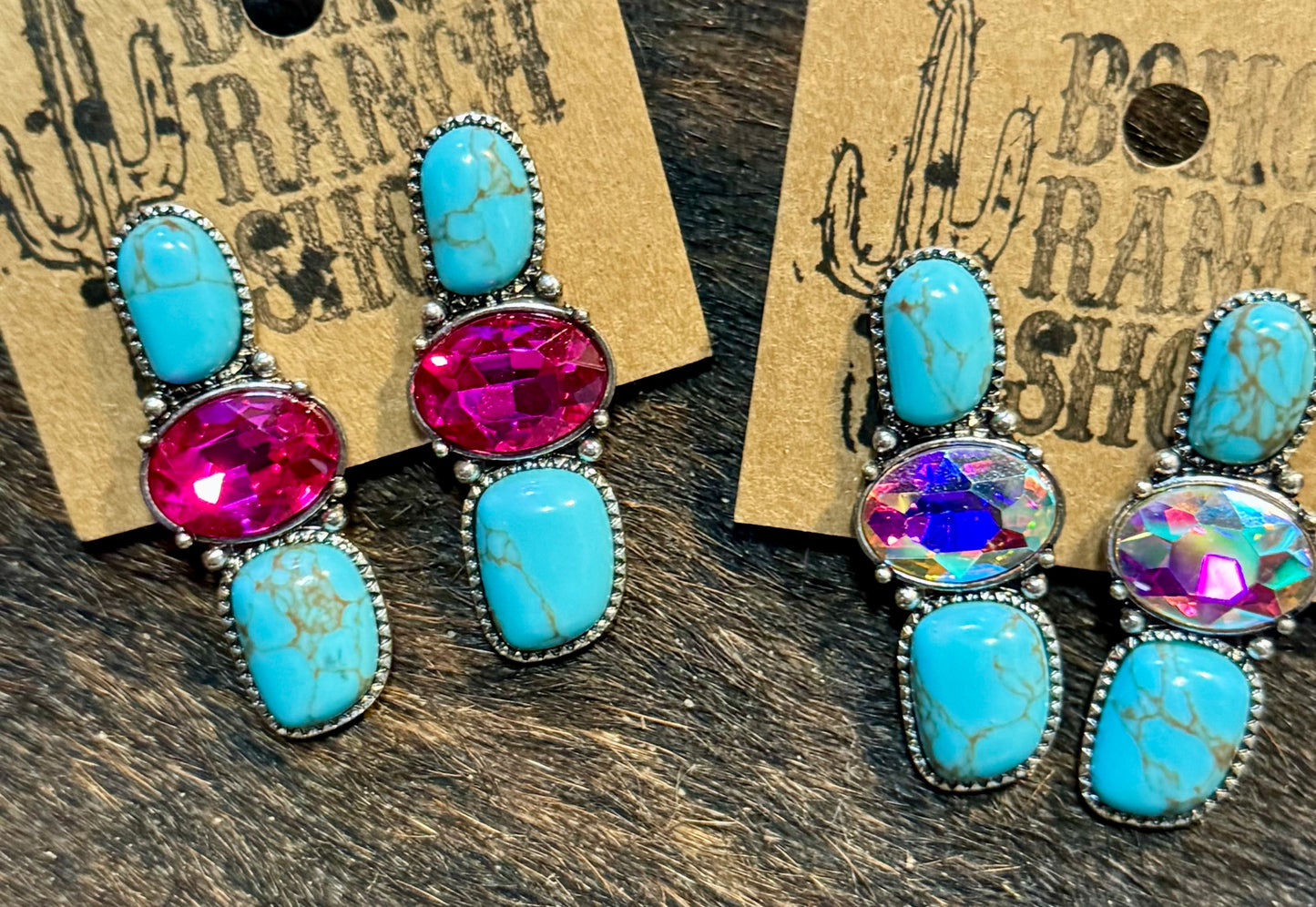 Turquoise and gem stud earrings