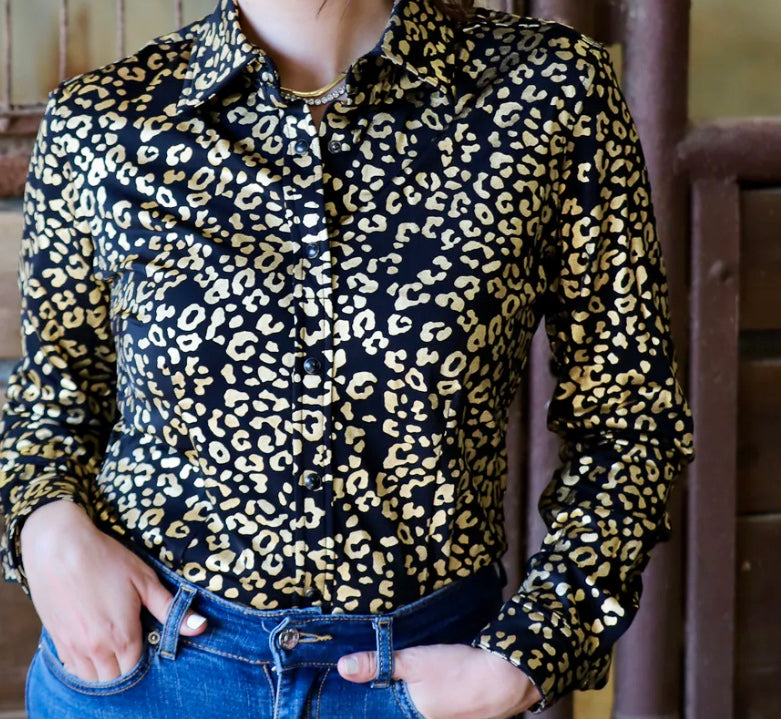 Ranch Dress’n Gold leopard performance shirt