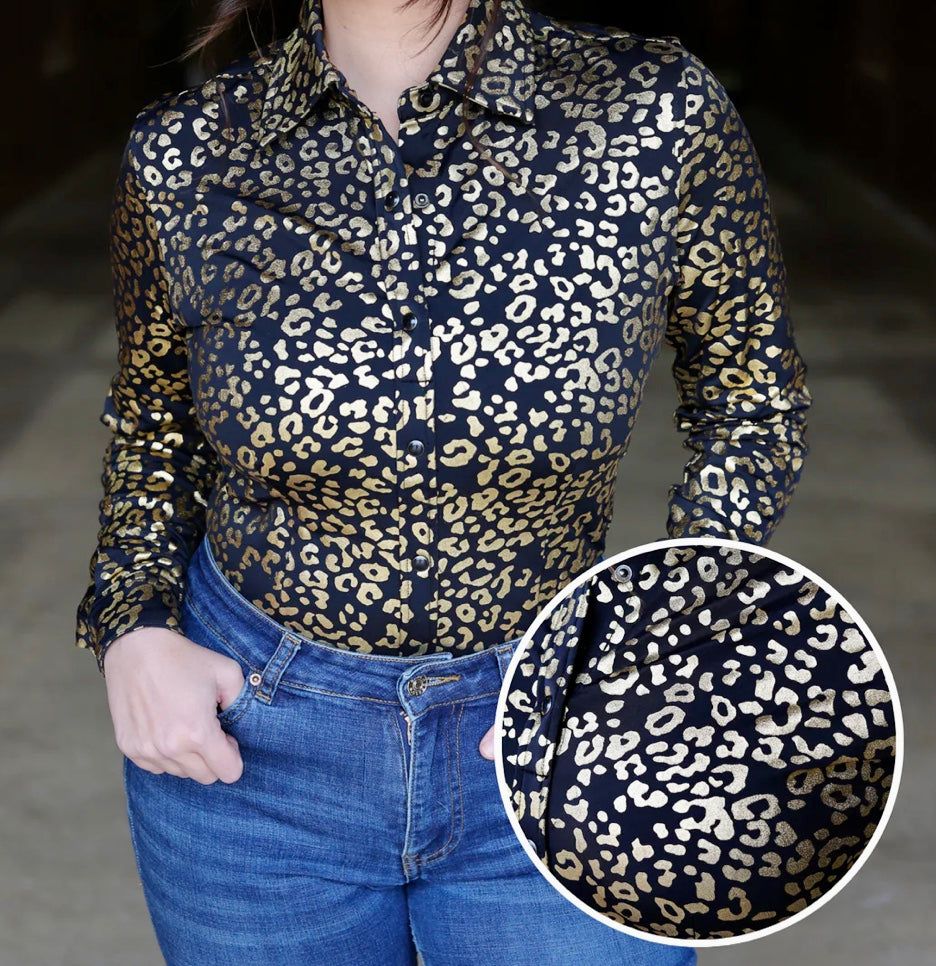 Ranch Dress’n Gold leopard performance shirt
