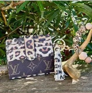 Upcycled LV and Leopard bangle keychain card holder