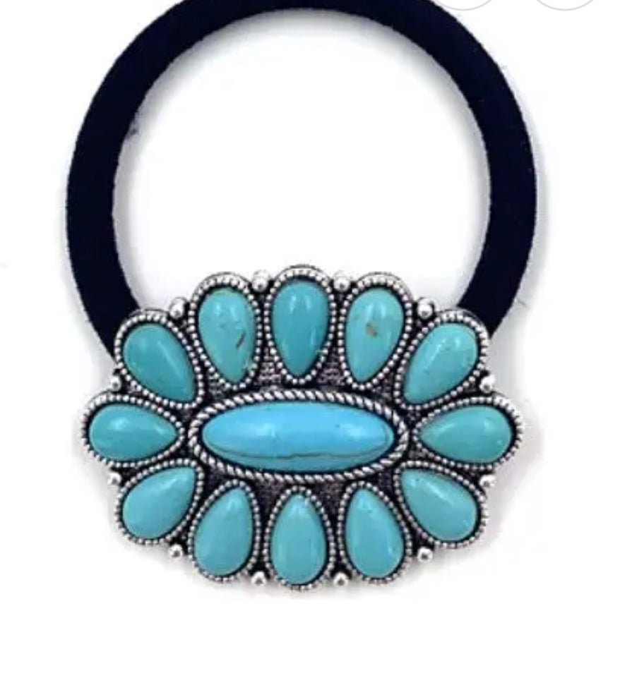 Turquoise concho hair tie