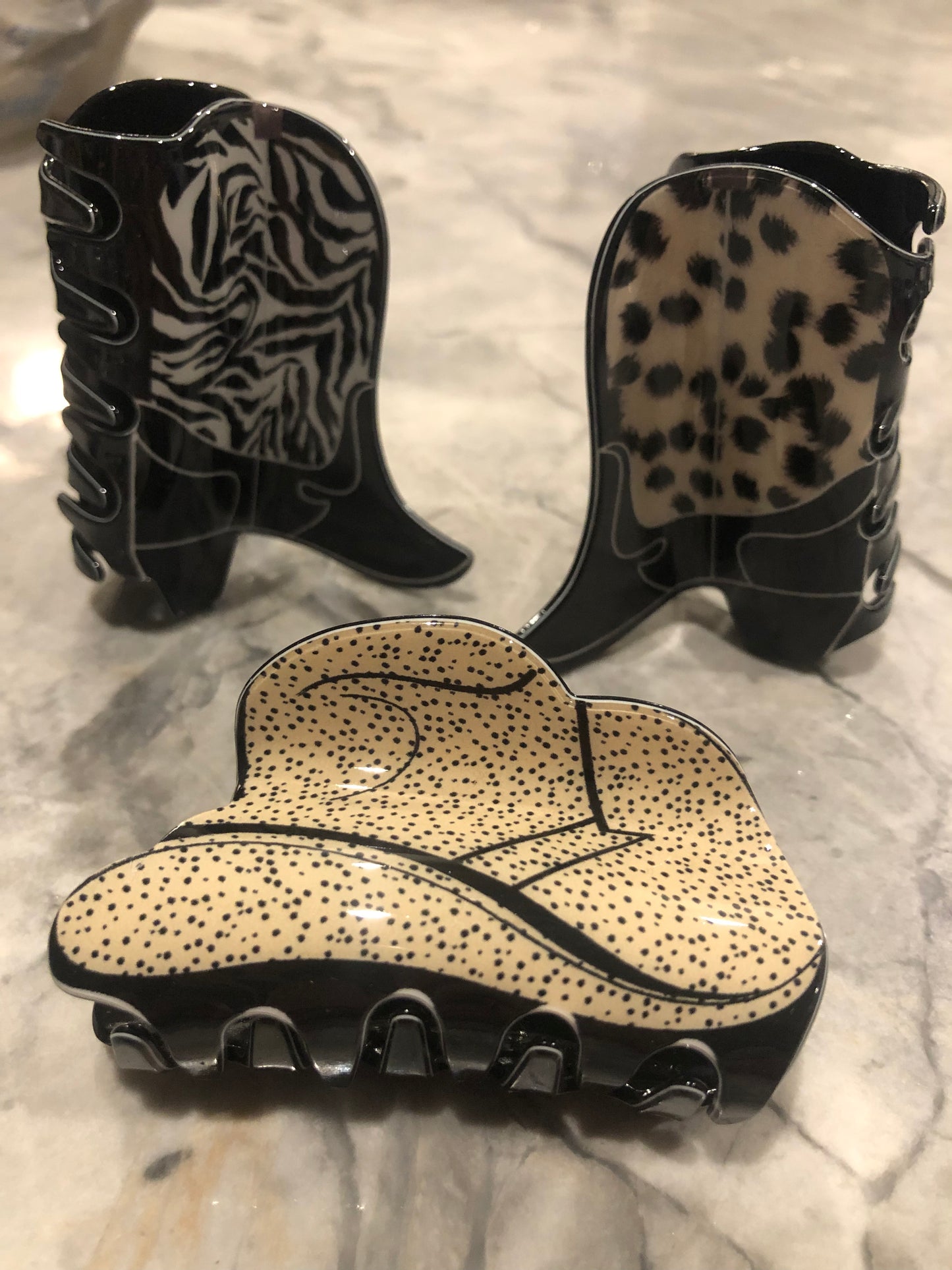 Cowboy boot or cowboy hat hair claw