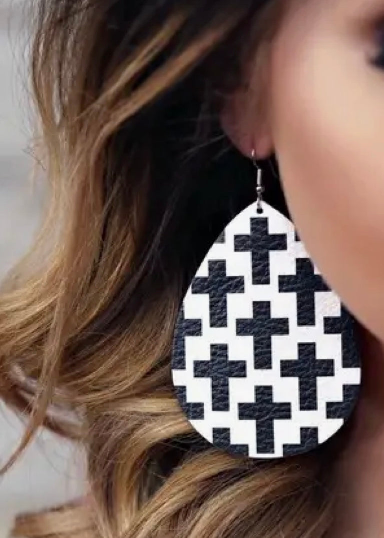 Black and White cross teardrops