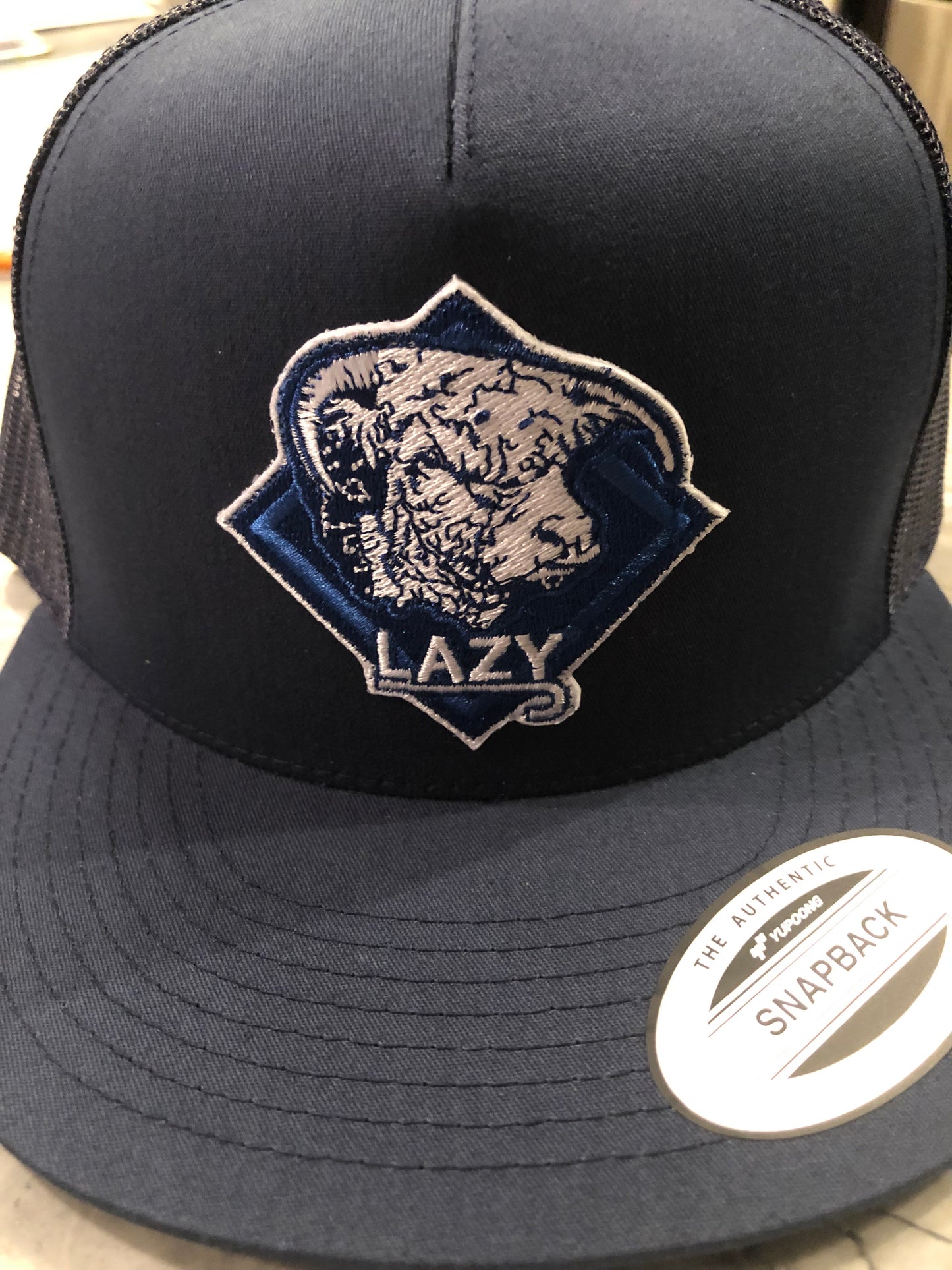 Lazy J Navy on Navy snapback
