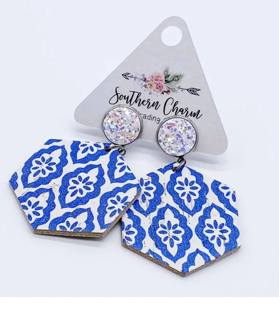 Blue and white Moroccan dangle