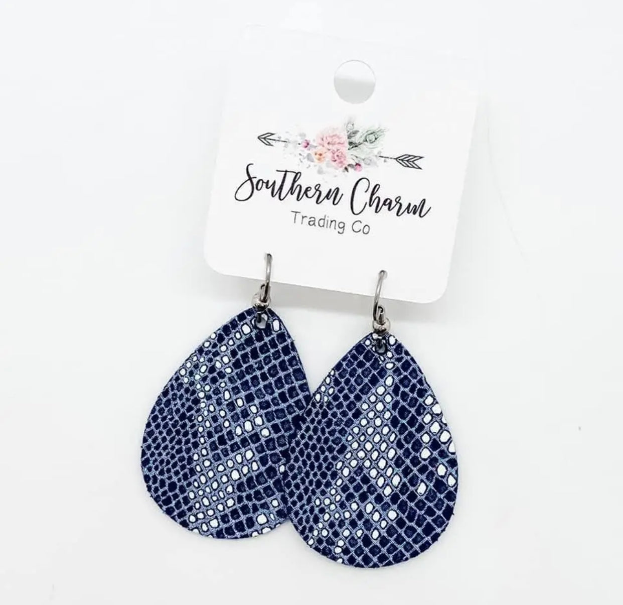 Navy shimmer python earrings