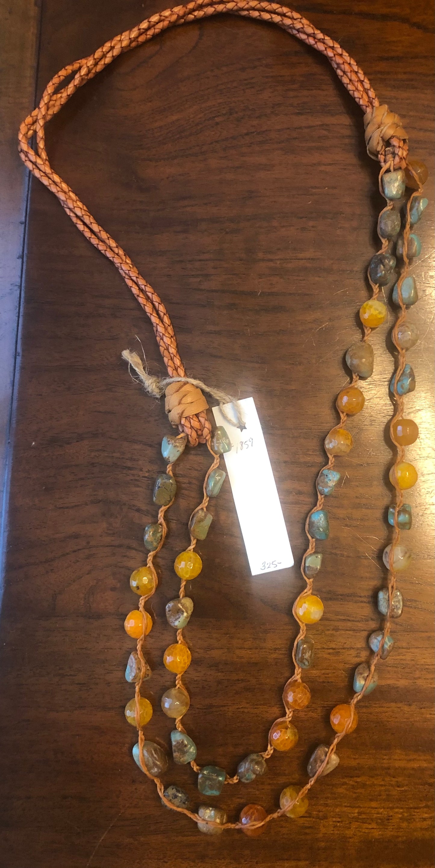 Turquoise braided leather double strand necklace
