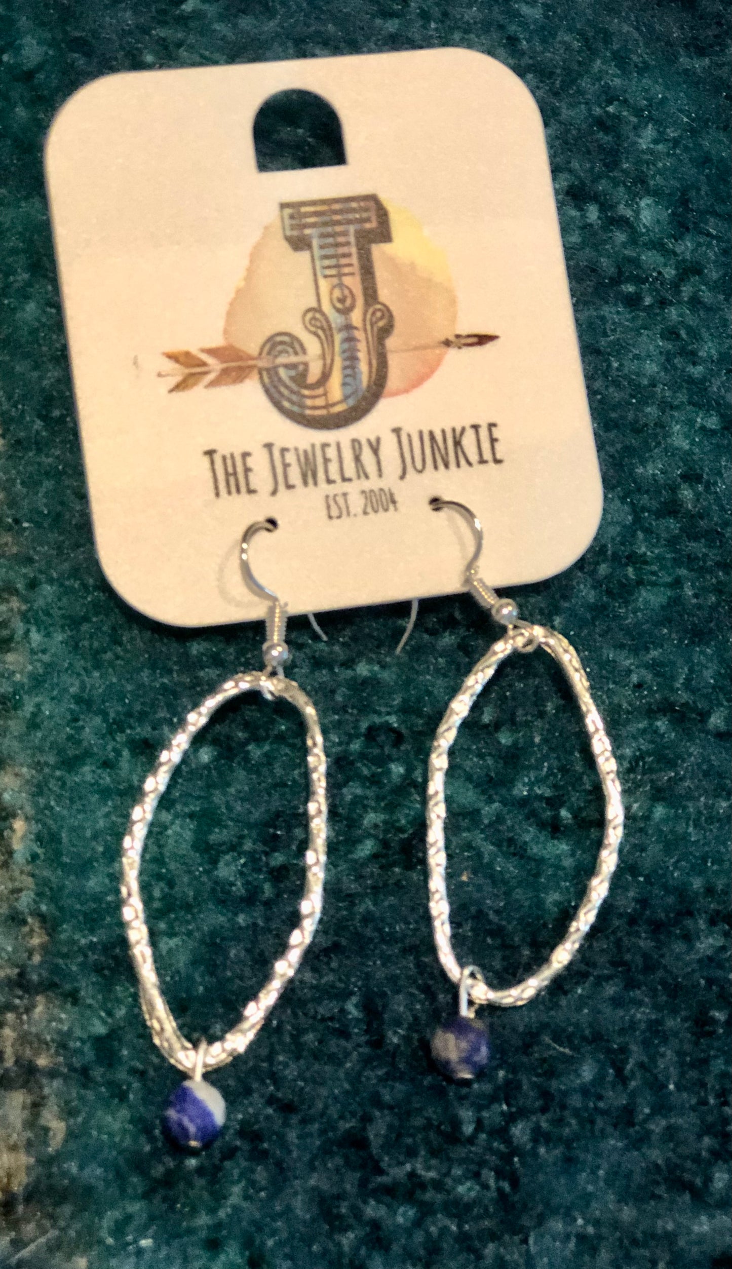 Silver hoops with blue Lapis dangle