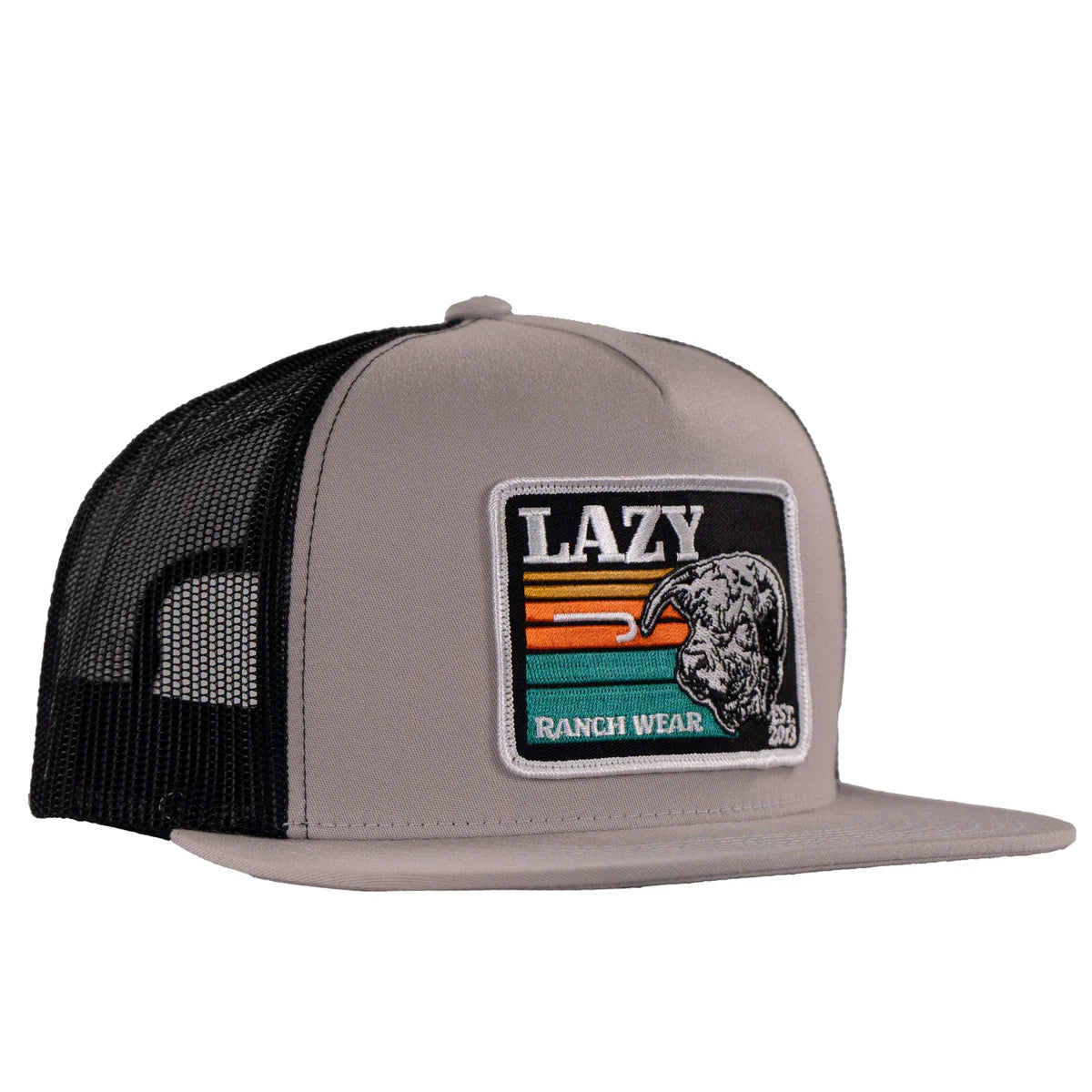 LAZY J RANCH SILVER GREY & BLACK DUSK SUNSET CLASSIC FIVE PANEL
TRUCKER HAT