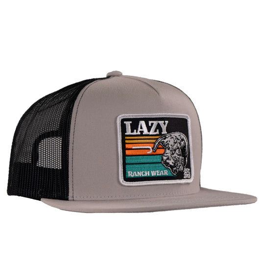 LAZY J RANCH SILVER GREY & BLACK DUSK SUNSET CLASSIC FIVE PANEL
TRUCKER HAT
