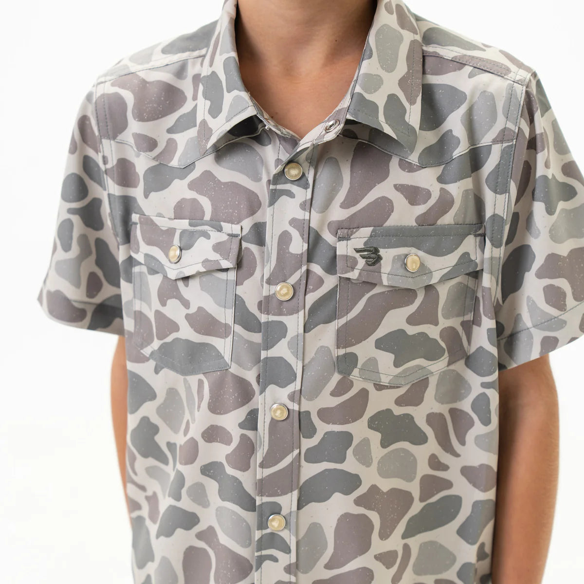 Classic Deer Camo Burlebo Youth Performance Western Shirt with Pearl Snaps