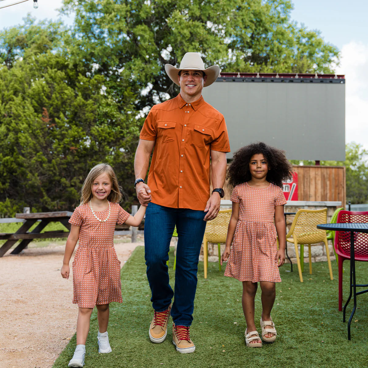 Orange Burlebo Performance Western Shirt With Pearl Snaps Short Sleeve