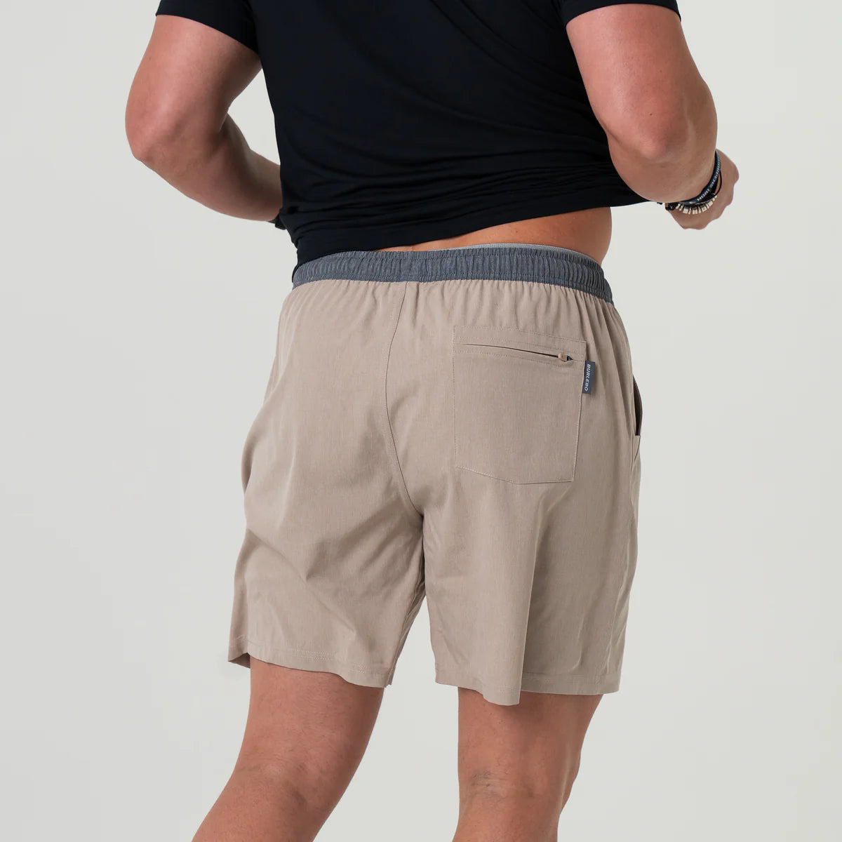 Heather Khaki Athletic Shorts With Venado Camo Liner 7”