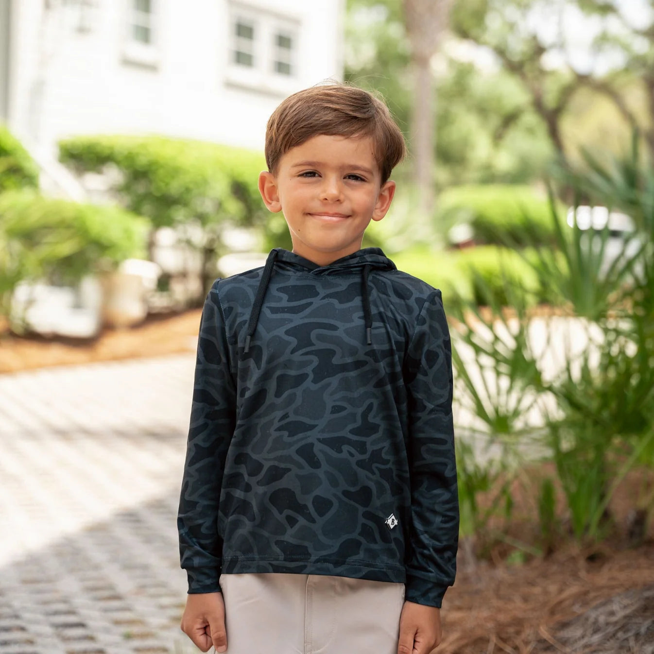 Youth Black Camo Burlebo Performance Hoodie With UPF 50 Sun Protection Fl