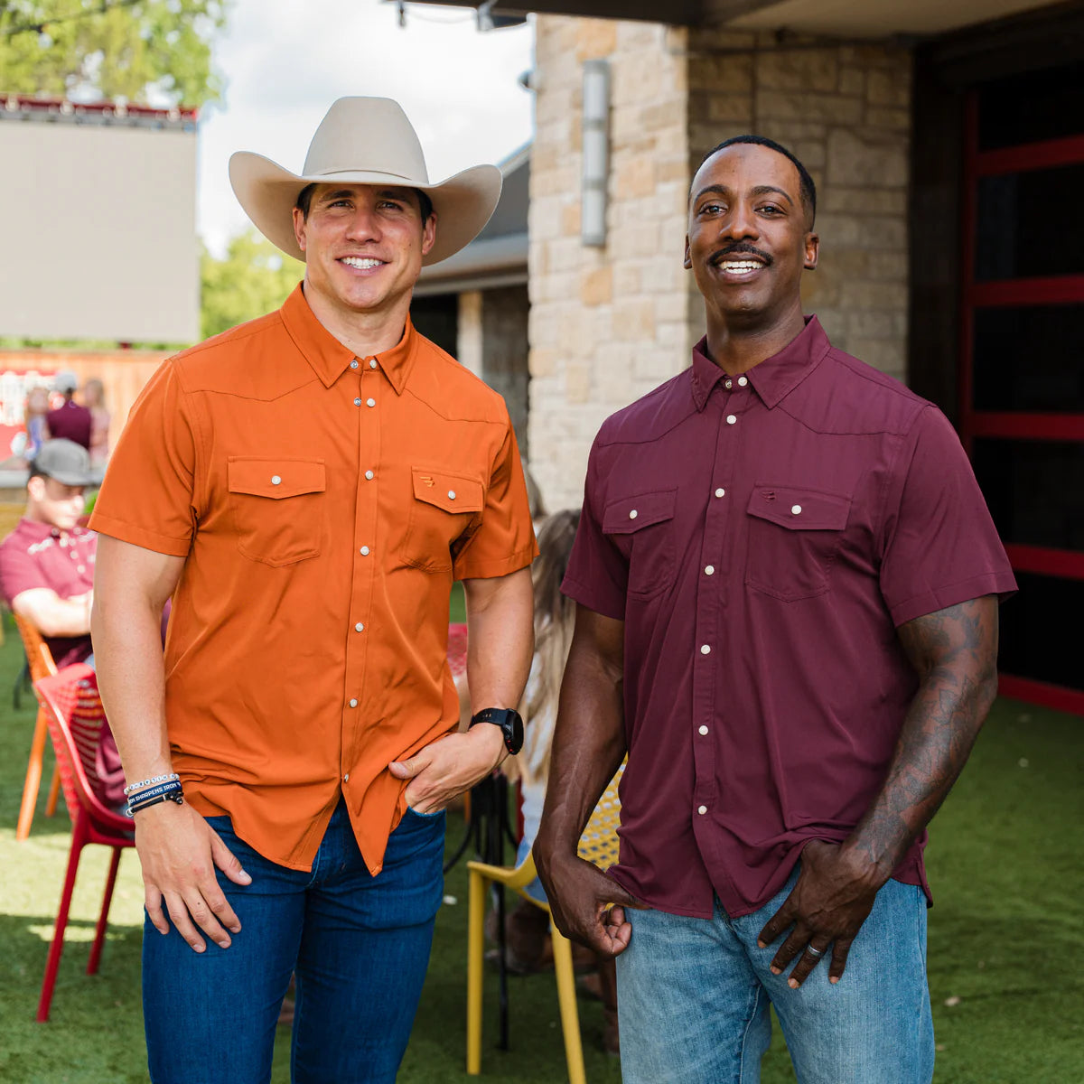 Orange Burlebo Performance Western Shirt With Pearl Snaps Short Sleeve