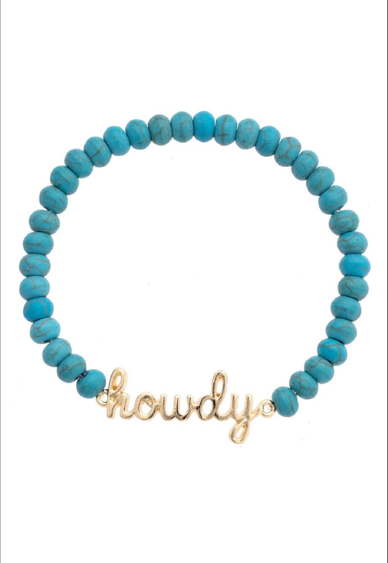 Howdy Cursive Beaded Stretch Bracelet In Turquoise Canvas