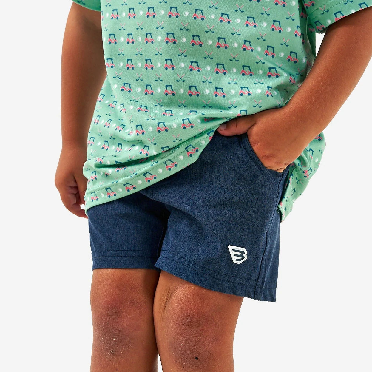 Heather Navy Youth Athletic Shorts With American Flag Pocket
