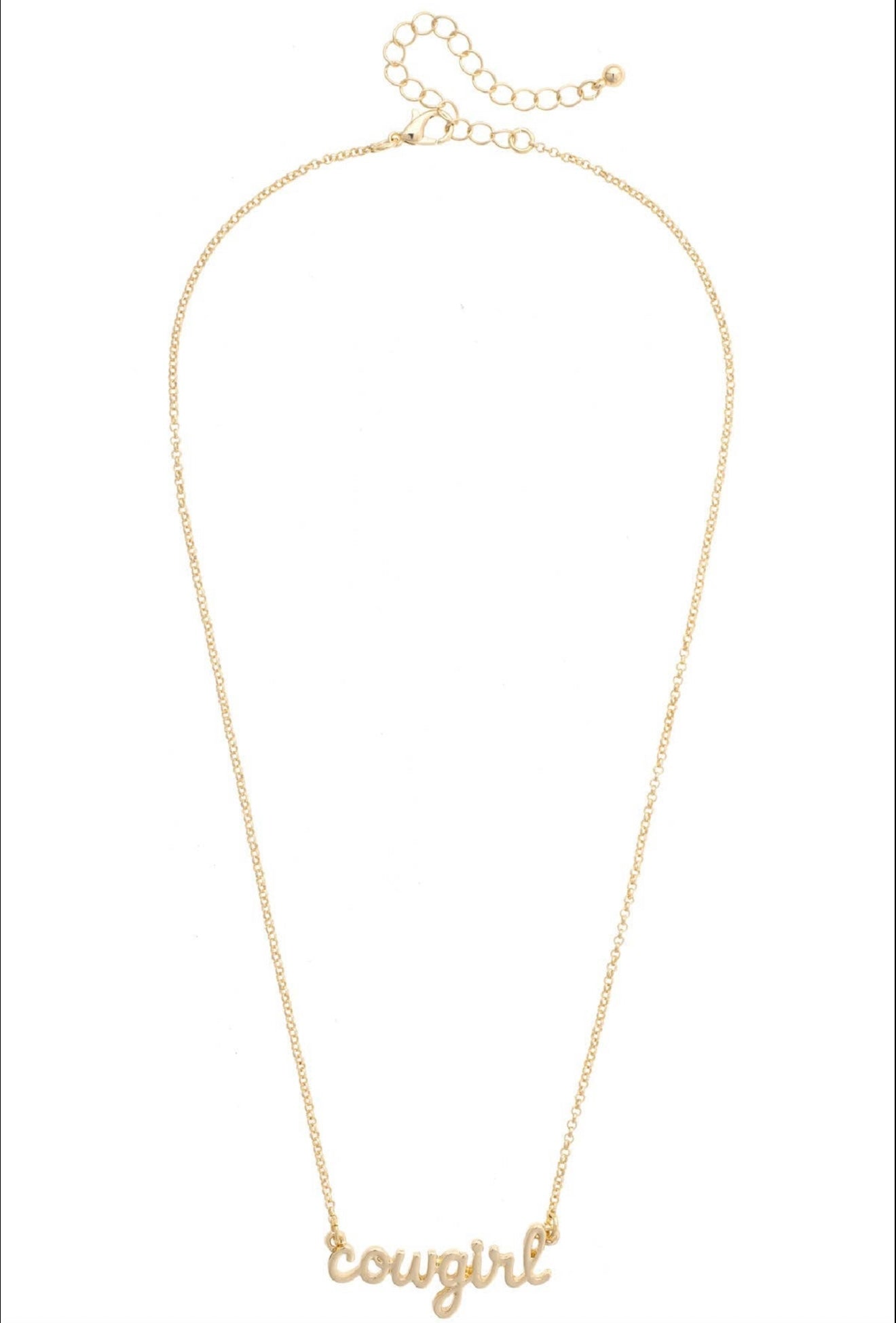 Cowgirl Cursive Necklace in Shiny Gold Canvas
